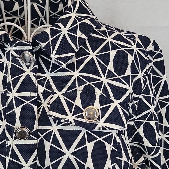 Christopher & Banks Geometric Navy and White Blazer Women's Size PM - Picture 4 of 11